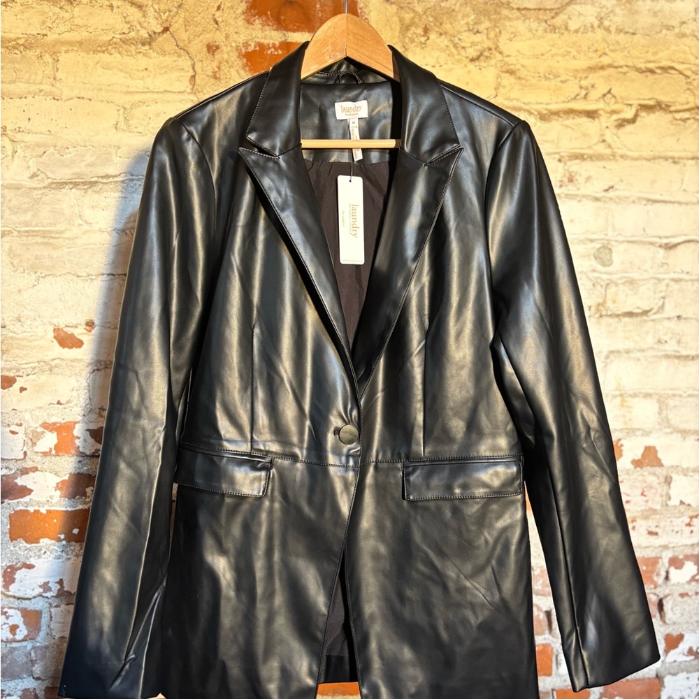 NWT Laundry by Shelli Segal Black Faux Leather Blazer